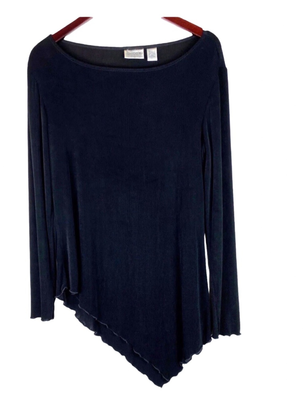 Chicos Travelers 1 (Medium 8 10 ) Shirt Top Tunic Slinky Knit Black Asymmetrical - Picture 1 of 3